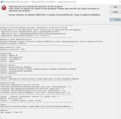 A screen shot of the access violation error message.