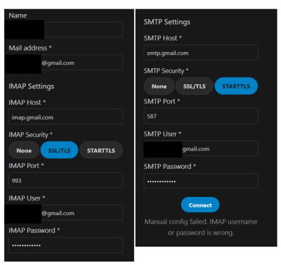 Settings I'm using in EPIM Cloud for GMail Account