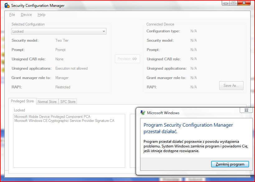 Security Configuration Manager crashes...