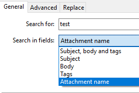 Advanced search option for finding attachments