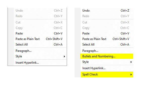 The expanded context menu in Notes