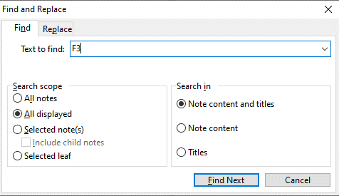 The Find dialog box