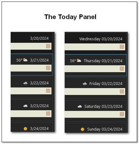 The default date settings in the Today